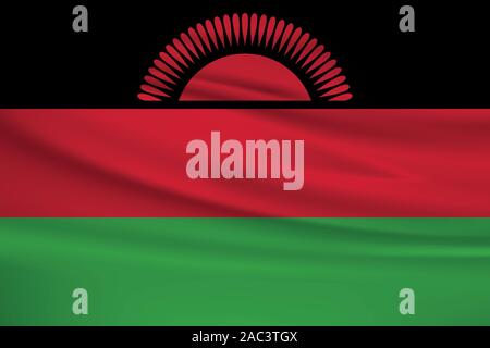 Waving Malawi flag, official colors and ratio correct. Malawi national flag. Vector illustration. Stock Vector