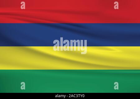 Waving Mauritius flag, official colors and ratio correct. Mauritius national flag. Vector illustration. Stock Vector