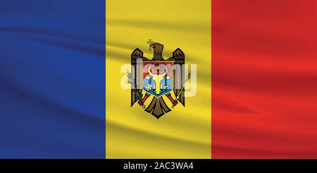 Waving Moldova flag, official colors and ratio correct. Moldova national flag. Vector illustration. Stock Vector