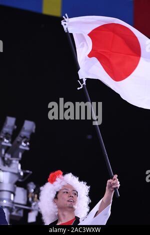 Tokyo, Japan. 30th Nov, 2019. Japanese fans at the Olympic Gymnastics Center in Ariake Japan during the 34th FIG Trampoline Gymnastics World Championships on Saturday November 30, 2019. Photo by: Ramiro Agustin Vargas Tabares Credit: Ramiro Agustin Vargas Tabares/ZUMA Wire/Alamy Live News Stock Photo