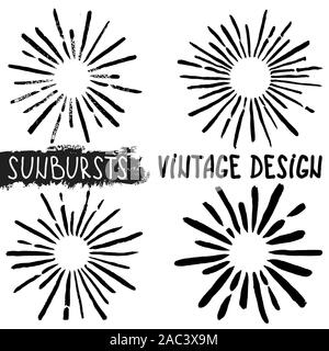 Sun burst. Collection of trendy hand drawn retro sunbursts. Bursting rays design elements. Vector illustration Stock Vector