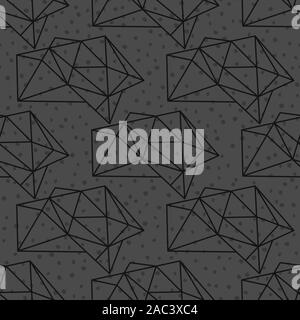 Geometric seamless pattern with linear crystals. Black and white polygonal background. Vector illustration Stock Vector