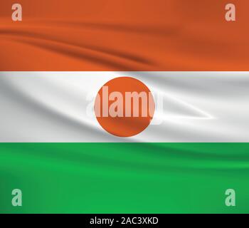 Waving Niger flag, official colors and ratio correct. Niger national flag. Vector illustration. Stock Vector