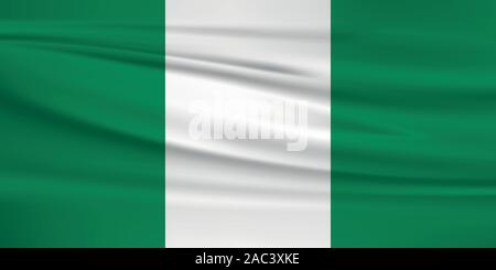 Waving Nigeria flag, official colors and ratio correct. Nigeria national flag. Vector illustration. Stock Vector