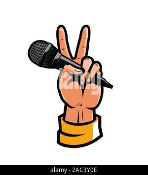 Microphone in hand. Pop art retro comic style. Reportage vector illustration Stock Vector