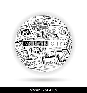Architectural ink background, construction logo with doodle maps. Design element for a building, architectural, design, development company. Hand drawn frame. Vector illustration Stock Vector