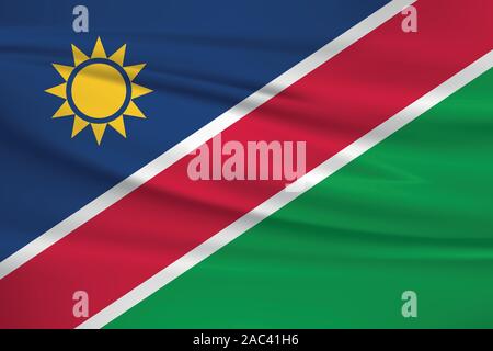 Waving Namibia flag, official colors and ratio correct. Namibia national flag. Vector illustration. Stock Vector
