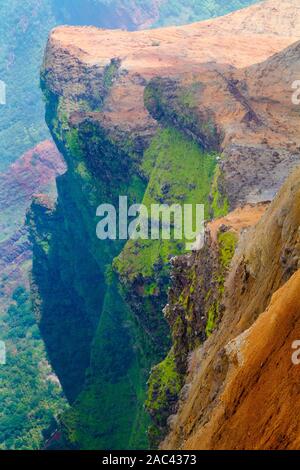 A view near one of the lookouts in Waimea Canyon, located on the island of Kauai, Hawaii, USA.  Also referred to as the Grand Canyon of the Pacific. Stock Photo