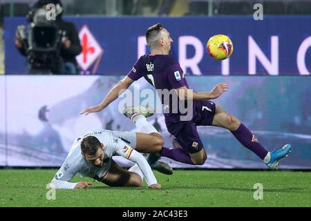 Florence, Italy. 30th Nov, 2019. Franck Ribery of ACF Fiorentina and Panagiotis Tachtsidis of US Lecce during the Serie A match between Fiorentina and Lecce at Stadio Artemio Franchi, Florence, Italy on 30 November 2019. Photo by Luca Pagliaricci. Editorial use only, license required for commercial use. No use in betting, games or a single club/league/player publications. Credit: UK Sports Pics Ltd/Alamy Live News Stock Photo