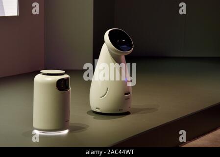 Versatile robots Samsung Bot Care as home healthcare assistant and Bot Air air purifier at CES (Consumer Electronics Show), Las Vegas, Nevada, USA Stock Photo