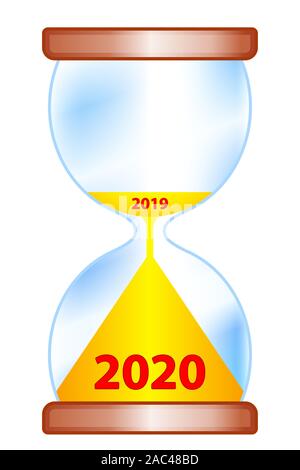 Concept illustration of the abstract sand clock and 2019/2020 New Year lettering Stock Vector