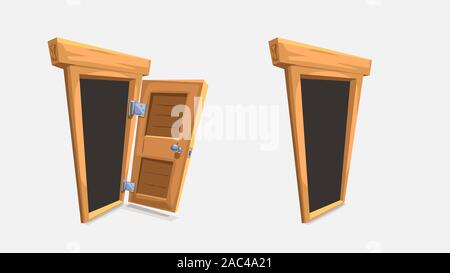 cartoon wooden doors set on white Stock Vector