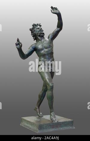Dancing faun. Roman bronze statue from Pompeii (Pompei), Italy. Isolated with clipping path Stock Photo