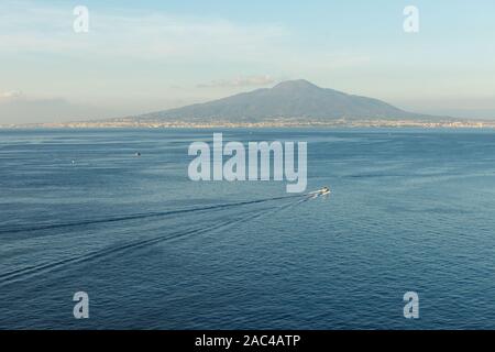 View of Golf of Naploes (Golfo di Napoli) with Vesuvius mounting. Sorrento, Italy Stock Photo