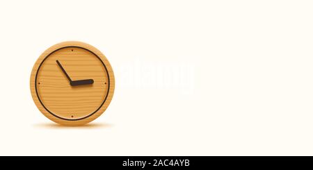 wooden clock on wide white background Stock Vector