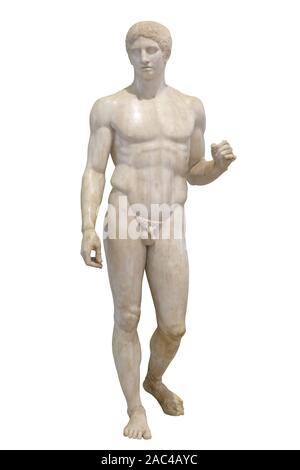 The Doryphoros statue. Roman marble copy of classic greek contrapposto statue 'Spear-Bearer' of Polykleitos. Isolated with clipping path Stock Photo