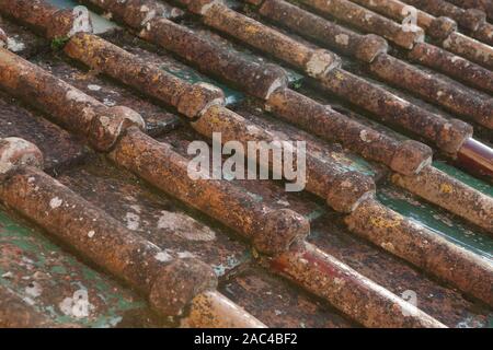 Old roof tiles from Sicily. Side view Stock Photo