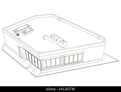 The contour of the building from black lines Isolated on a white background. View isometric. Vector illustration. Stock Vector