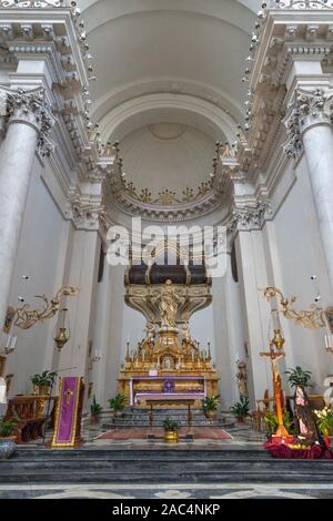 CATANIA, ITALY - APRIL 6, 2018: The baroque presbytery of church Church of the Abbey of Saint Agatha (Chiesa della Badia di Sant'Agata). Stock Photo