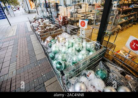 Kehl, Germany - Nov 18, 2019: Multiple products for sale with winter holiday Christmas theme outdoor the Woolworths store in Germany Stock Photo