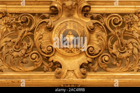 CATANIA, ITALY - APRIL 7, 2018: The baroque carved decoration in church  Chiesa di San Domenico with the heart in the center. Stock Photo