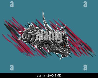 Art Dragon head graphic design wallpaper Illustration vector On art cartoons style Colorful background Stock Vector