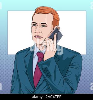 Businessmen Business people talk on the phone Illustration vector On pop art comics style Board background Stock Vector
