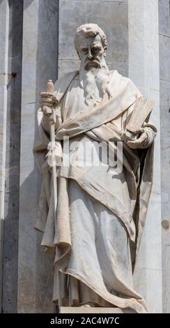 CATANIA, ITALY - APRIL 8, 2018: The statue of St. Paul the Apostle in front of Basilica di Sant'Agata. Stock Photo