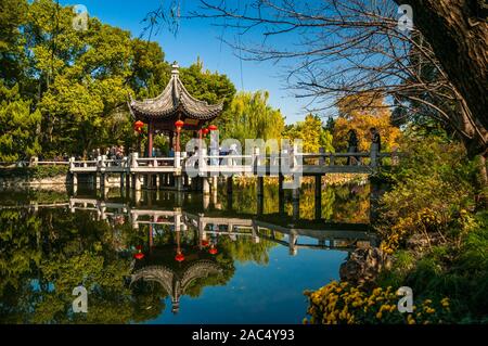 The nine zigzag bridge in Shanghai’s Guyi Garden complete with autumn ...