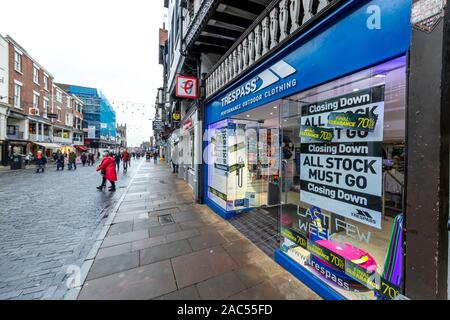 Trespass, high street adventure store closing down sale. Chester Stock Photo