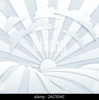 Rolling Hills Sun Rays Field Background Stock Vector