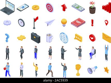 Entrepreneur icons set, isometric style Stock Vector
