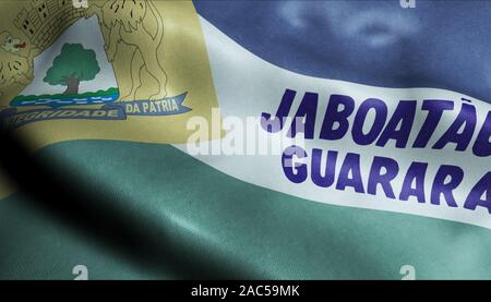 3D Waving Brazil City Flag of Jaboatao dos Guararapes Closeup View Stock Photo