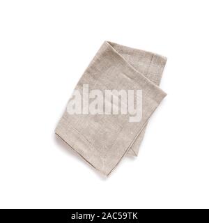 Natural cloth kitchen napkin, linen tablecloth isolated on white background, top view, design element. Stock Photo