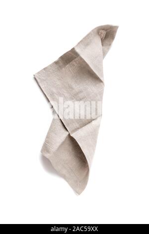 Gray cloth kitchen napkin, linen tablecloth isolated on white background, top view, design element. Stock Photo