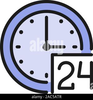24 hours service, support time flat color icon. Stock Vector