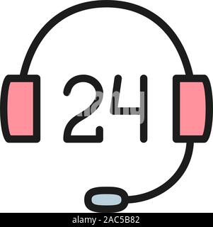 Vector 24 hours service support flat color icon. Stock Vector