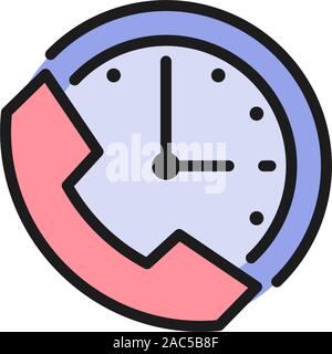 Clock with phone, support time, 24 hours service flat color icon. Stock Vector
