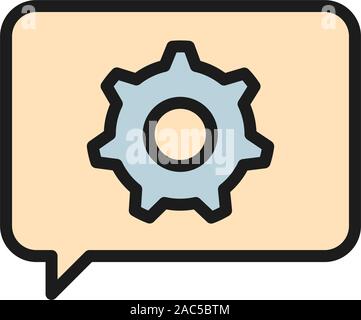 Message with gear wheel, faq, technical assistance flat color icon. Stock Vector