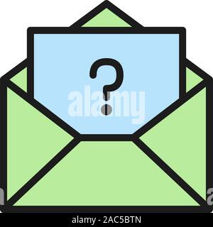 Letter with question sign, frequently asked questions, faq flat color icon. Stock Vector