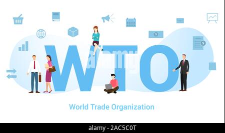 wto world trade organization concept with big word or text and team people with modern flat style - vector illustration Stock Photo