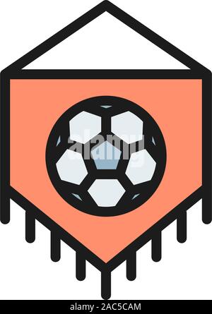 Banner with soccer ball flat color icon. Stock Vector