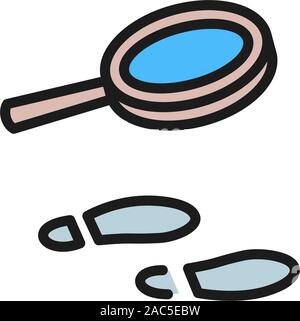 Traces under magnifying glass flat color icon. Stock Vector