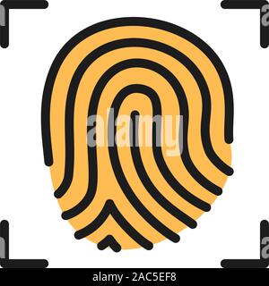 Fingerprint verification flat color icon. Isolated on white background Stock Vector