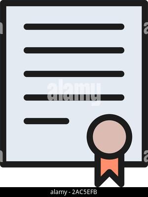 Vector certificate, signed document flat color icon. Stock Vector