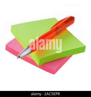 Paper and ball pen isolated on white background Stock Photo
