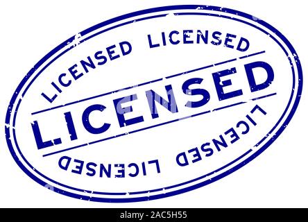 Grunge blue licensed word oval rubber seal stamp on white background Stock Vector