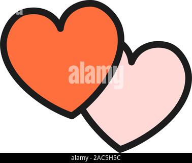Two hearts flat color icon. Isolated on white background Stock Vector