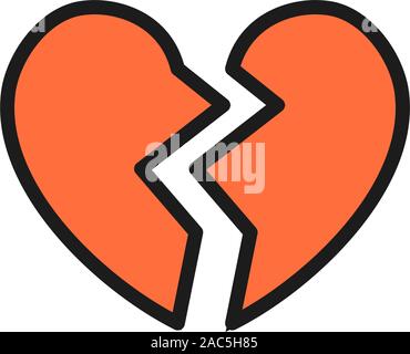 Broken heart, valentine day flat color icon. Stock Vector