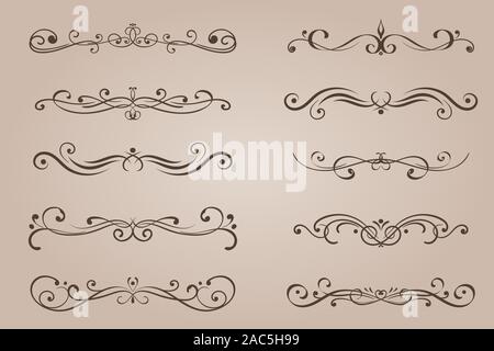 Decorative ornaments. Vintage ink elements on beige background Stock Vector